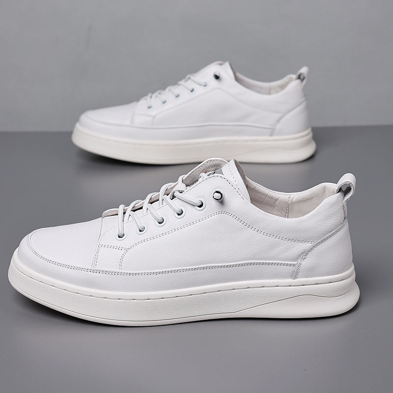 Men's White Top Layer Cowhide Versatile Fashion Sneakers