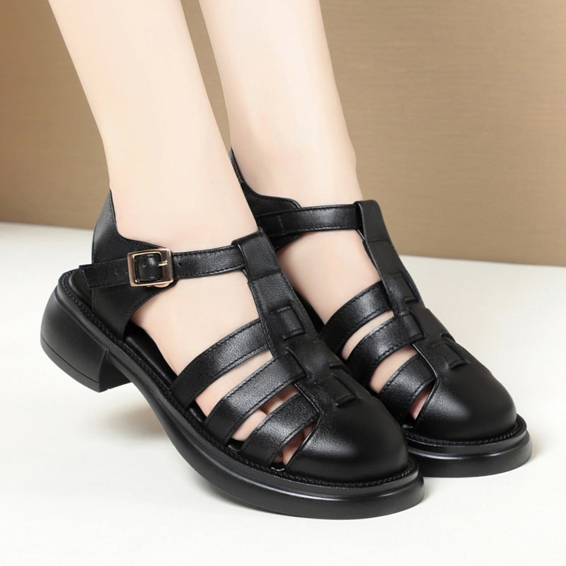 Women's First Layer Cowhide Retro Summer Thick Sandals