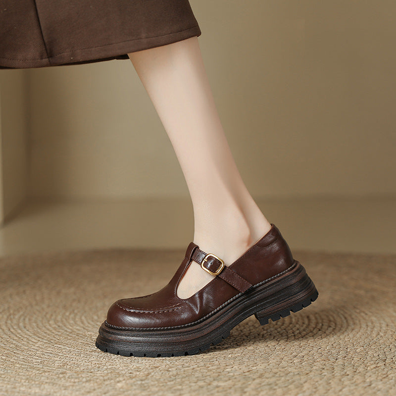 Women's British Retro One-word With Chunky Round Loafers