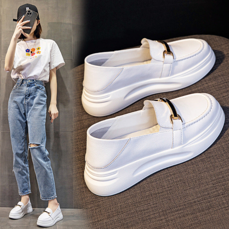 Women's White Spring Thick Bottom Two-way Wear One Pedal Heightened Single Women's Casual Shoes