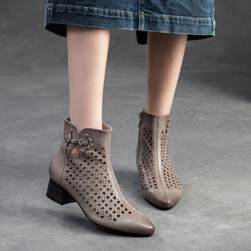 Women's National Style Breathable First Layer Cowhide Retro Heels