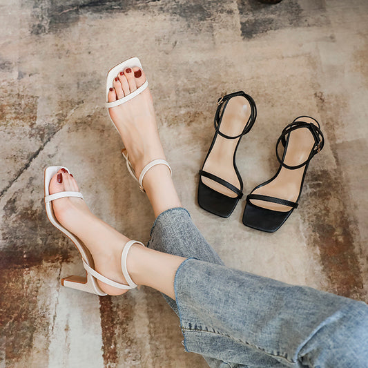 Women's Fashionable Chunky Square Toe Buckle Trendy Heels