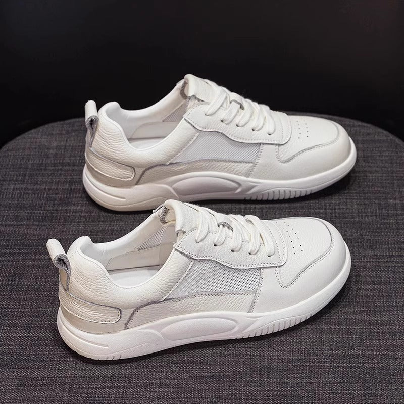Women's Cowhide Mesh Surface White Flat Pumps Soft Bottom Comfortable Sports Women's Casual Shoes