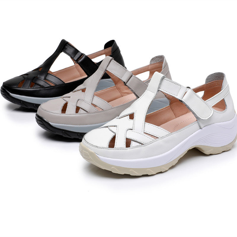 Women's & Men's Cowhide Retro Authentic Hollow Out Rocking Men's Shoes