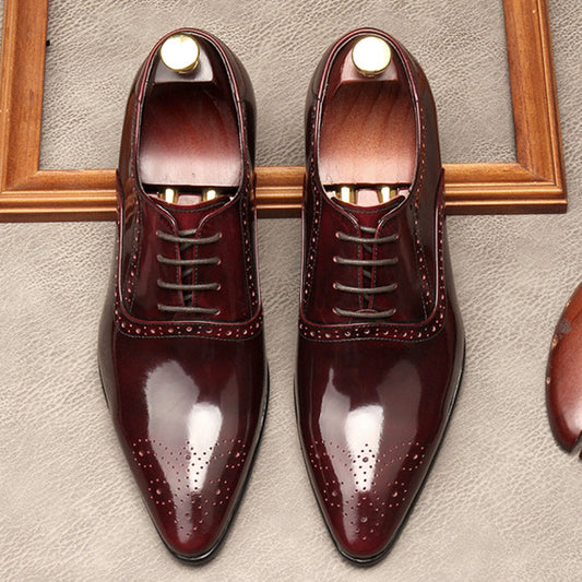 Men's Layer Cowhide British Style Brogue Pointed Men's Shoes