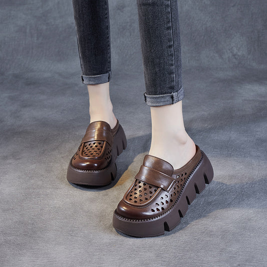 Women's Cowhide Outer Wear Half Hollowed Toe Box Slippers