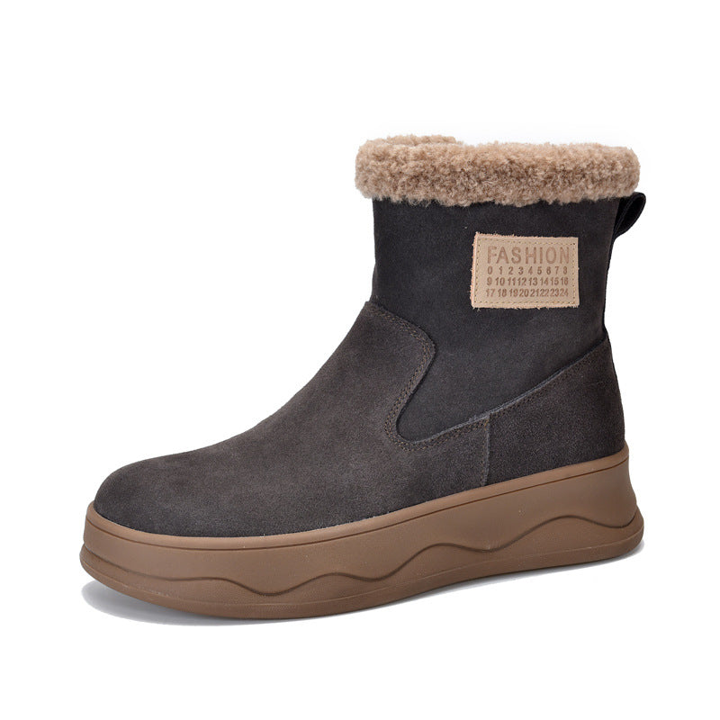 Women's Veet Skin Warm Lamb Wool Lining Snow Boots