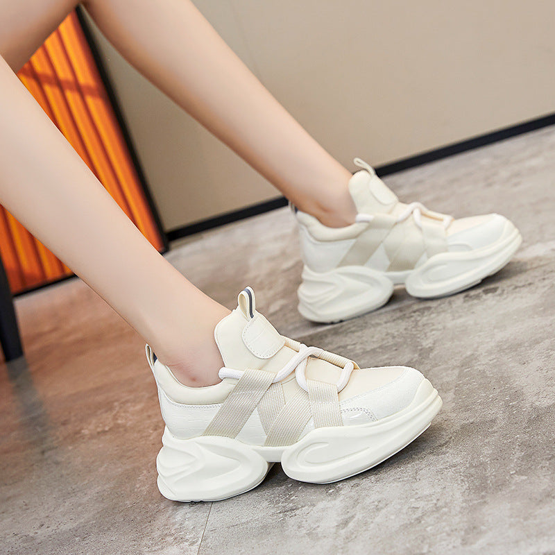 Women's Authentic Clunky Korean Black Platform Height Increasing Women's Casual Shoes