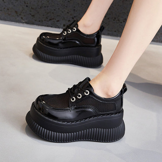 Women's Summer Breathable Mesh Short Music Platform Leather Shoes