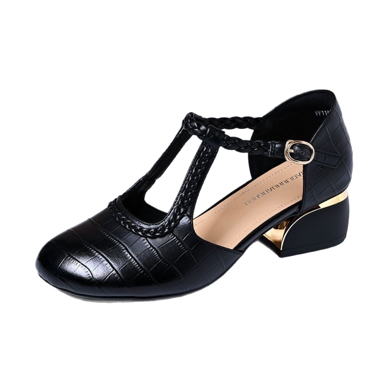 Women's Head Layer Cowhide Closed Toe Black Sandals