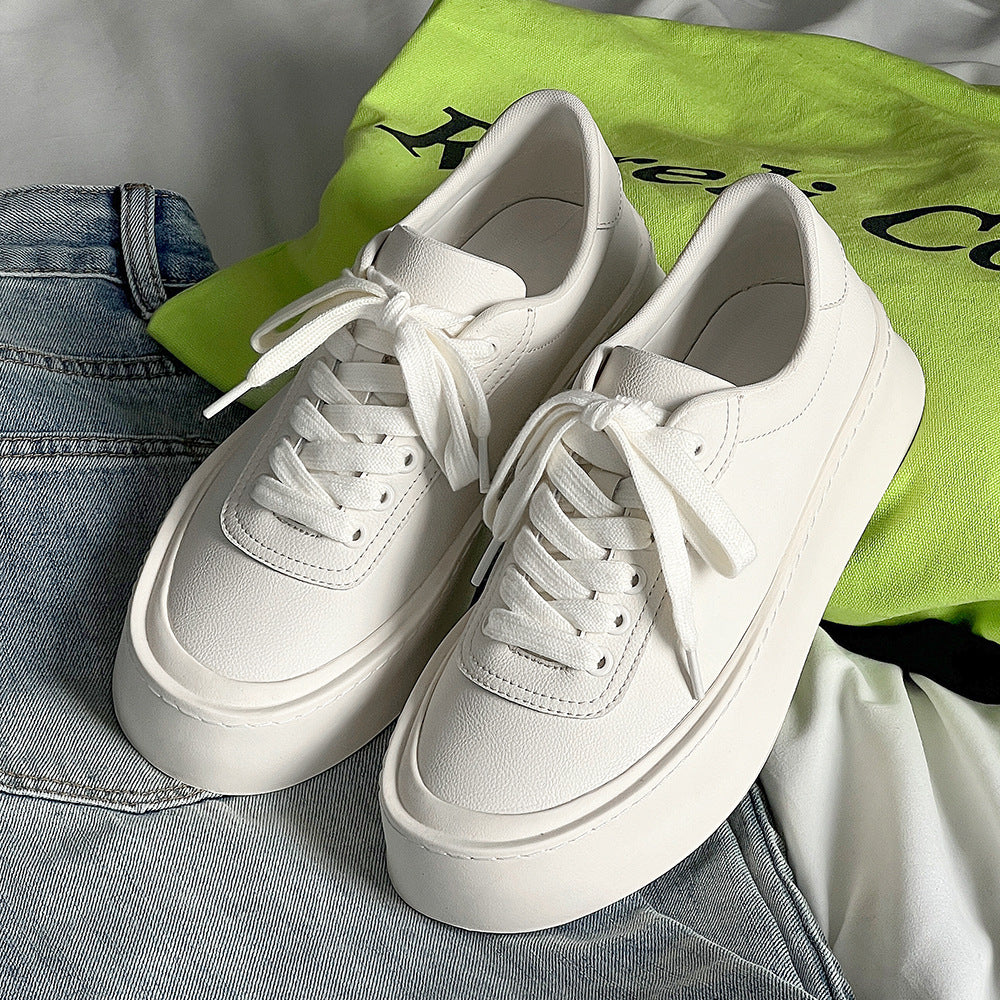 Men's White Summer Breathable Increased Thick Bottom Sneakers