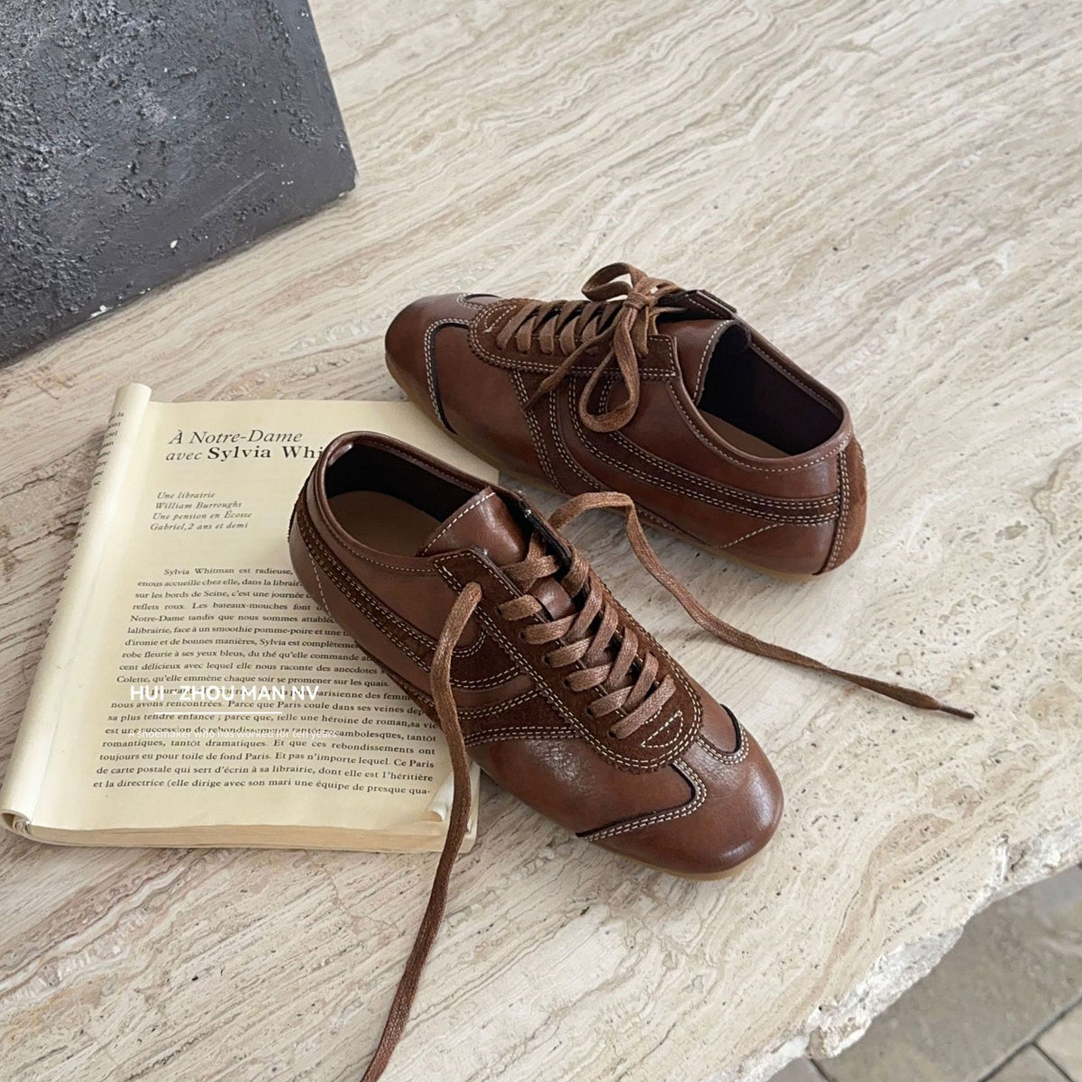 Women's Brown German Training Lace Color Block Sneakers