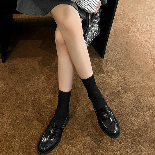 Women's Flat Arc Small Golden Button Platform Loafers