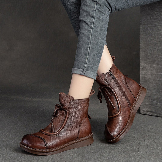 Women's Shu Flat Round Head Polished Retro Boots