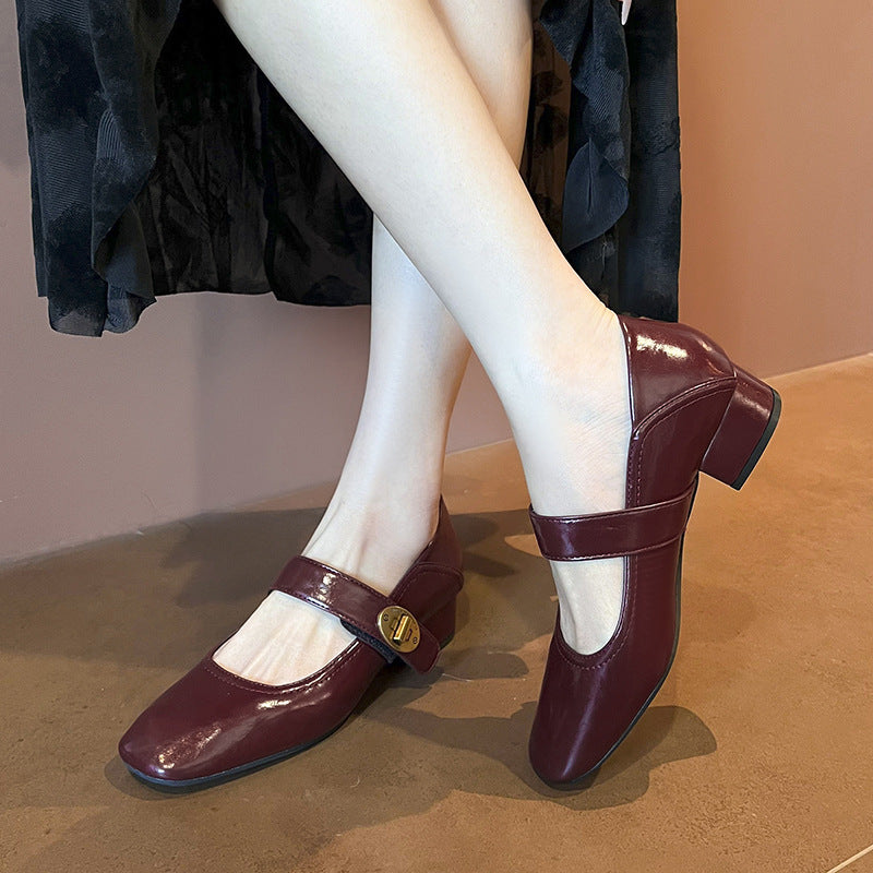 French Chunky Mary Jane Female Square Women's Fashion Shoes
