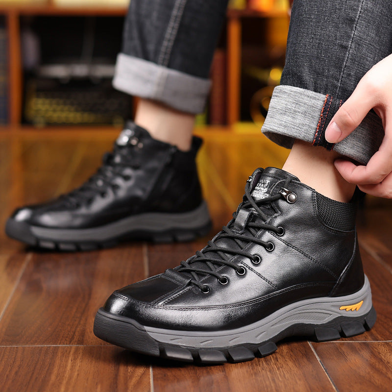 Men's Layer Cowhide Fur Cotton Genuine Lace Men's Shoes