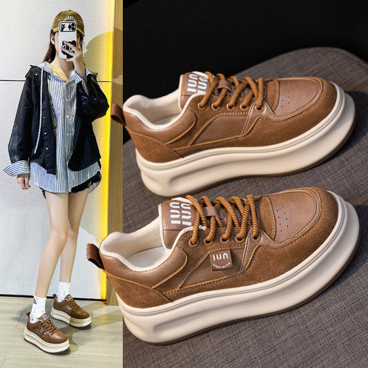 Women's White Autumn Flat Height Increasing Leisure Fashion Casual Shoes