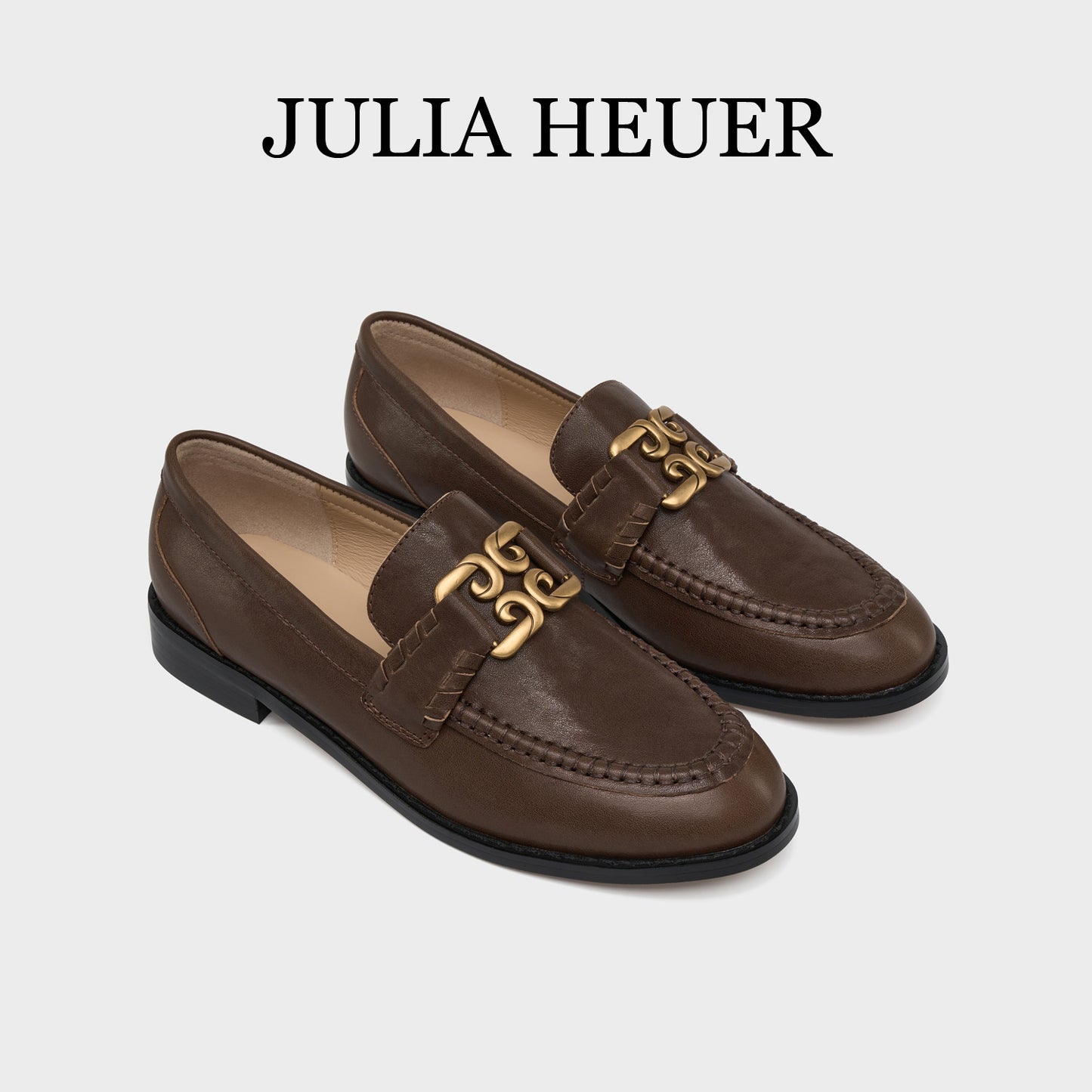 Women's Julia Hull Retro Flat Bottom Metal Mouth Decoration Loafers