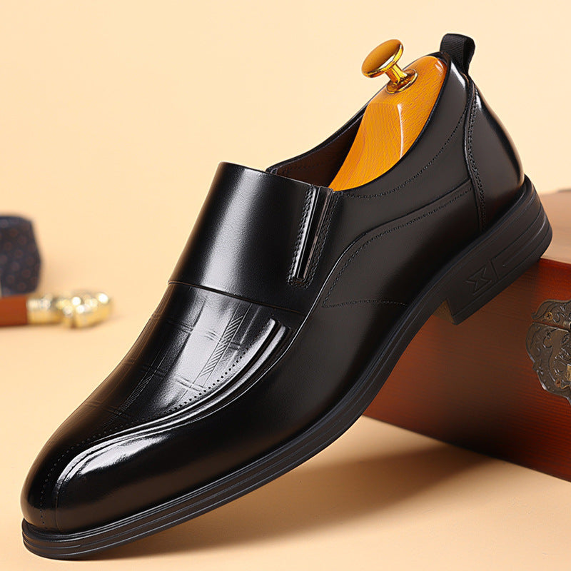Men's Slip-on First Layer Cowhide Pointed Business Commuter Black Wedding Leather Shoes