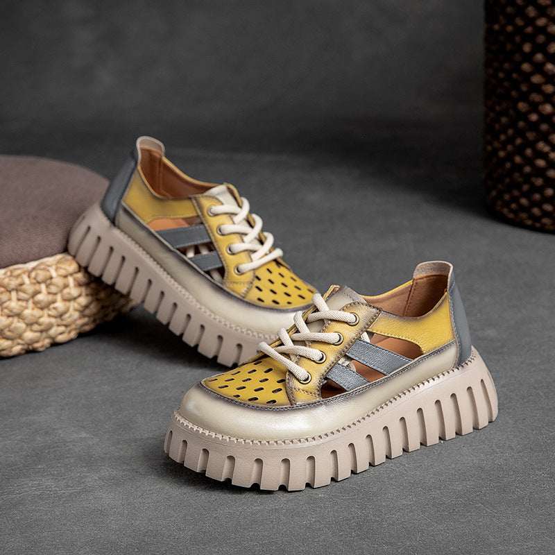 Women's Color Tide Head Layer Cowhide Retro Roman Sandals