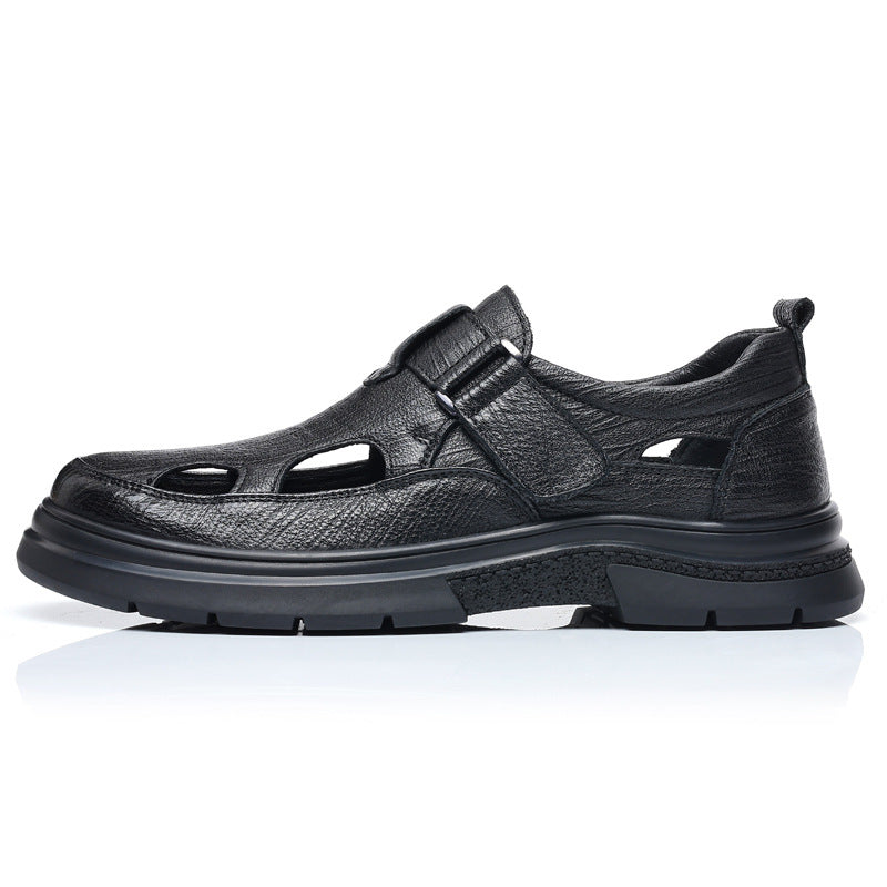 Men's Closed Toe Velcro Hole Genuine Hollow Sandals