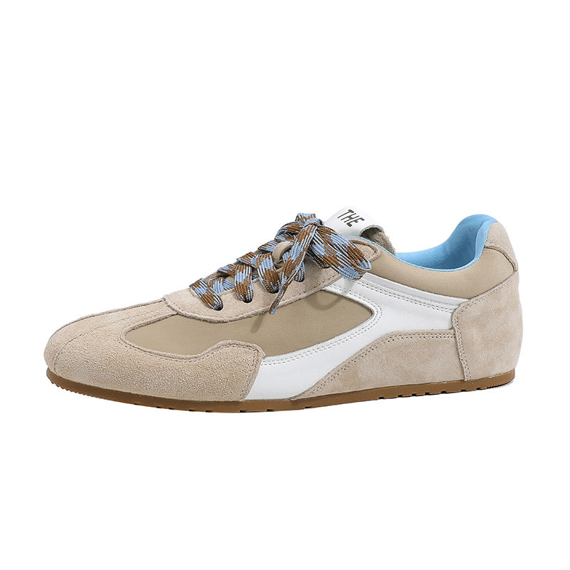 Women's Mom Cowhide Fashionable Retro Contrast Color Round Square Toe Style Women's Sports Shoes