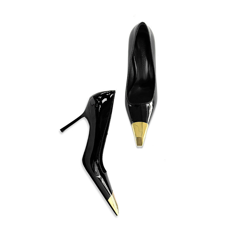 Women's Metal Square Toe Sexy Stiletto Pumps Black Women's Fashion Shoes