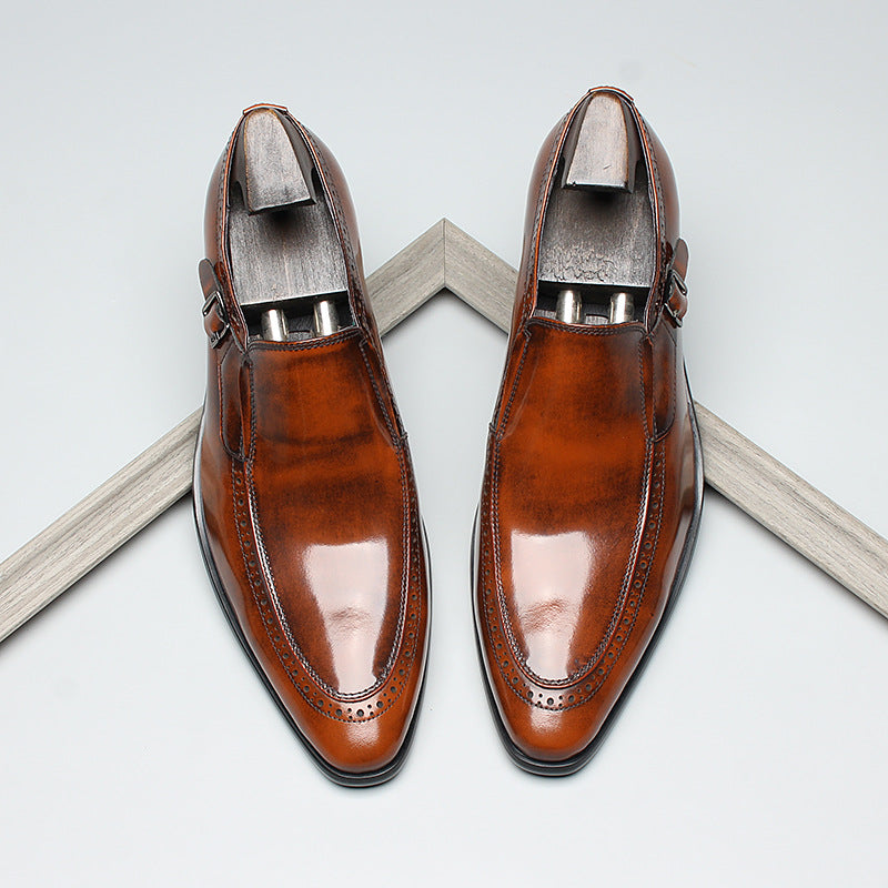 Men's Italian Handmade Top Layer Cowhide Pointed Toe Buckle Banquet Men's Business Leather Shoes