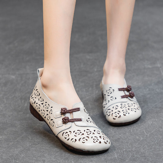 Women's Bottom Top Layer Cowhide Punching Hollow Women's Shoes