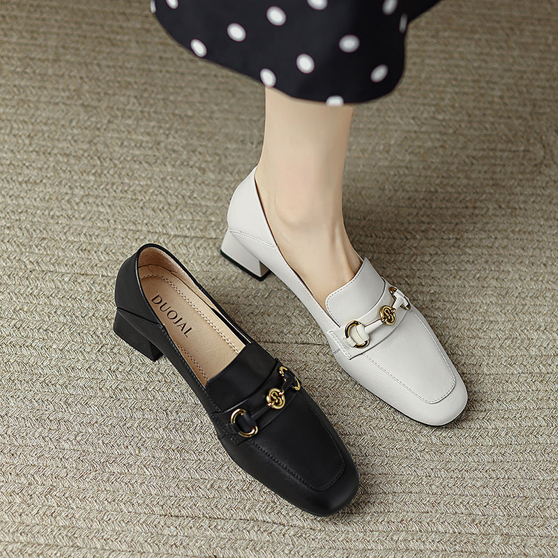 Women's Versatile Single-layer Chunky British Mid One Women's Shoes