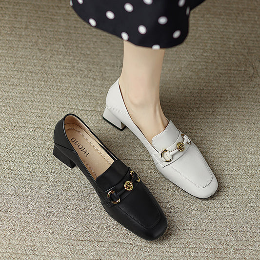 Women's Versatile Single-layer Chunky British Mid One Women's Shoes