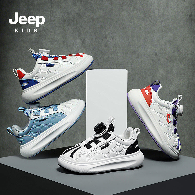 Children's Boy Medium Large Running Button White Sneakers