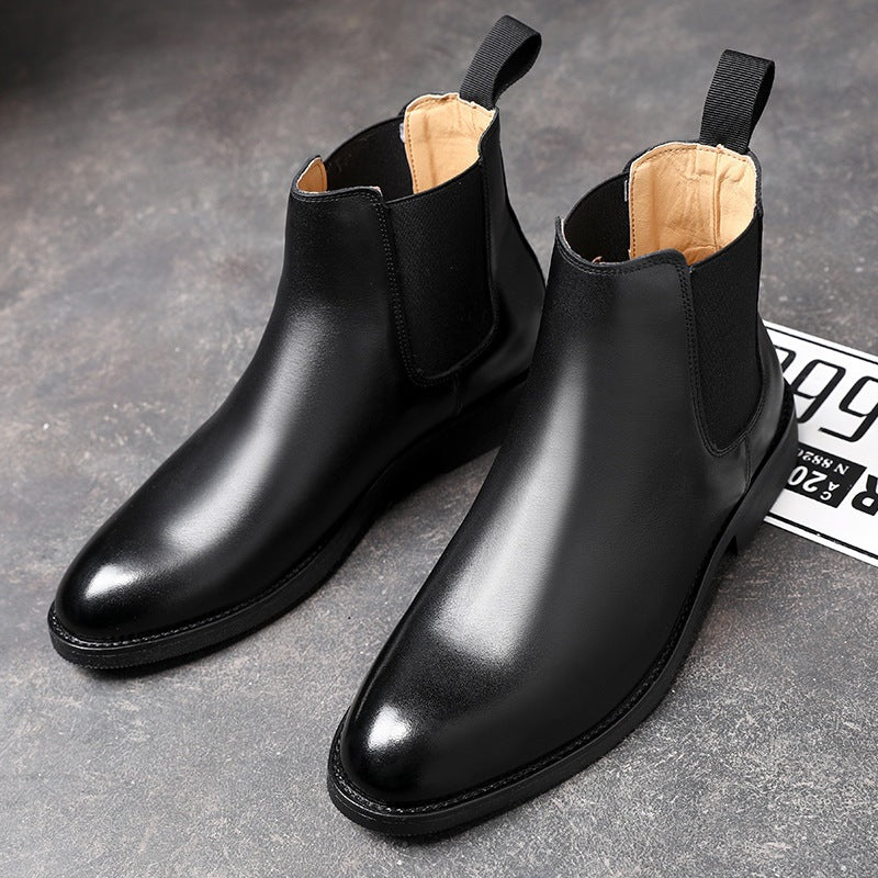 Men's Martin Autumn Cowhide Pointed Chelsea Slip-on Boots