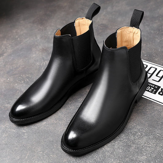 Men's Martin Autumn Cowhide Pointed Chelsea Slip-on Boots