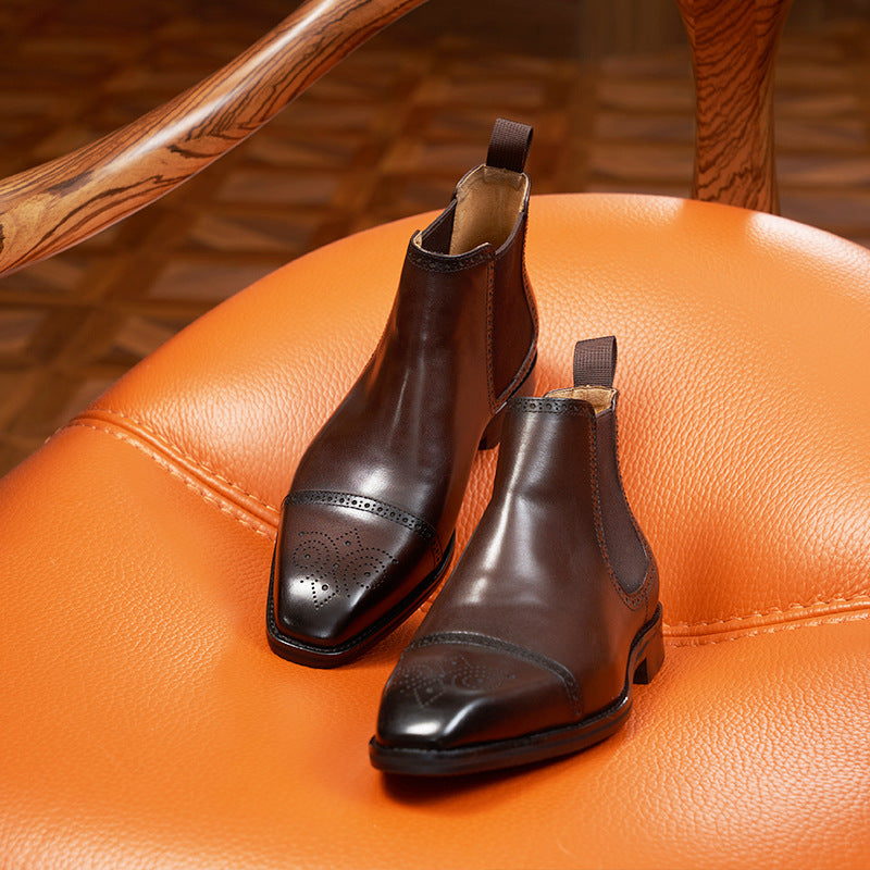 Men's Toe Brogue Chelsea Business Three Joint Boots