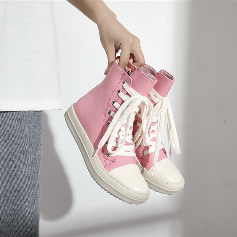 Women's Pink Thick Bottom Side Zipper Versatile Casual Shoes