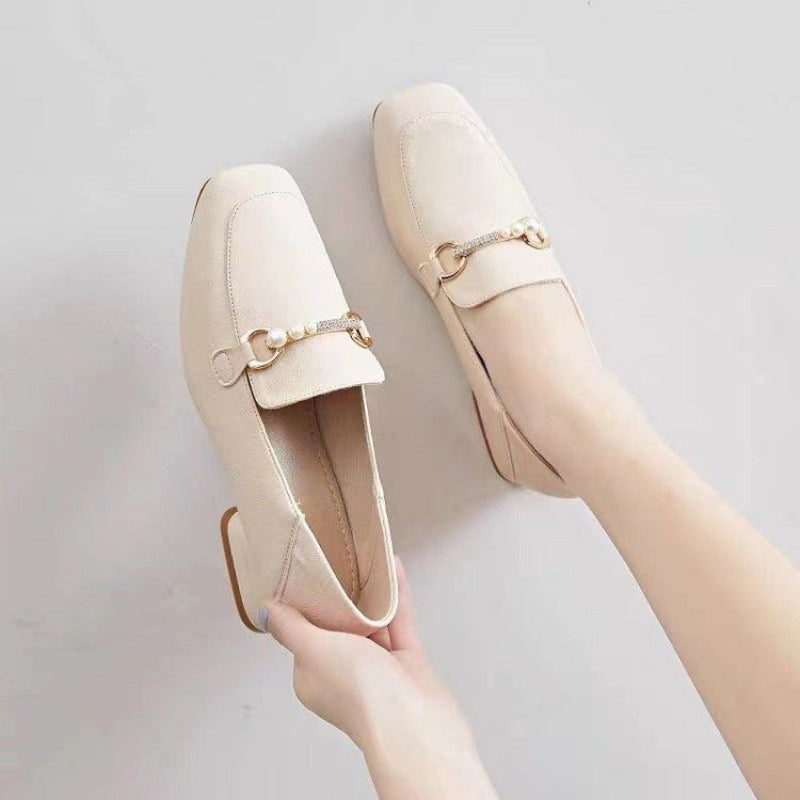 Women's Pumps Chunky Square Toe Mid British Style Loafers