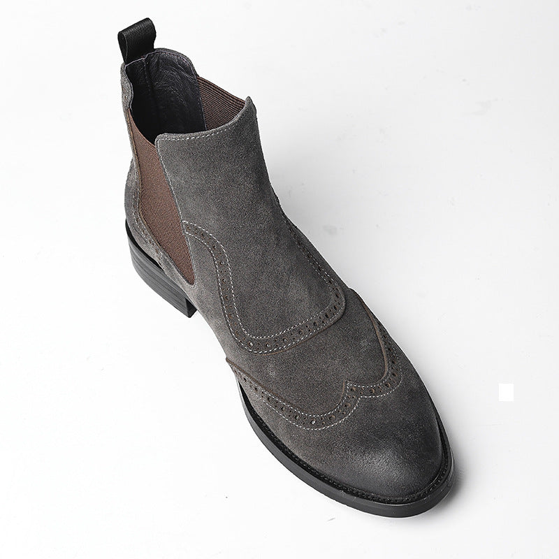 Men's Elastic Band Skin Suede Round Toe Boots