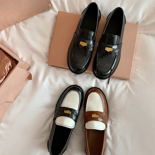 Women's Style Chunky Small Gold Coin British Heels