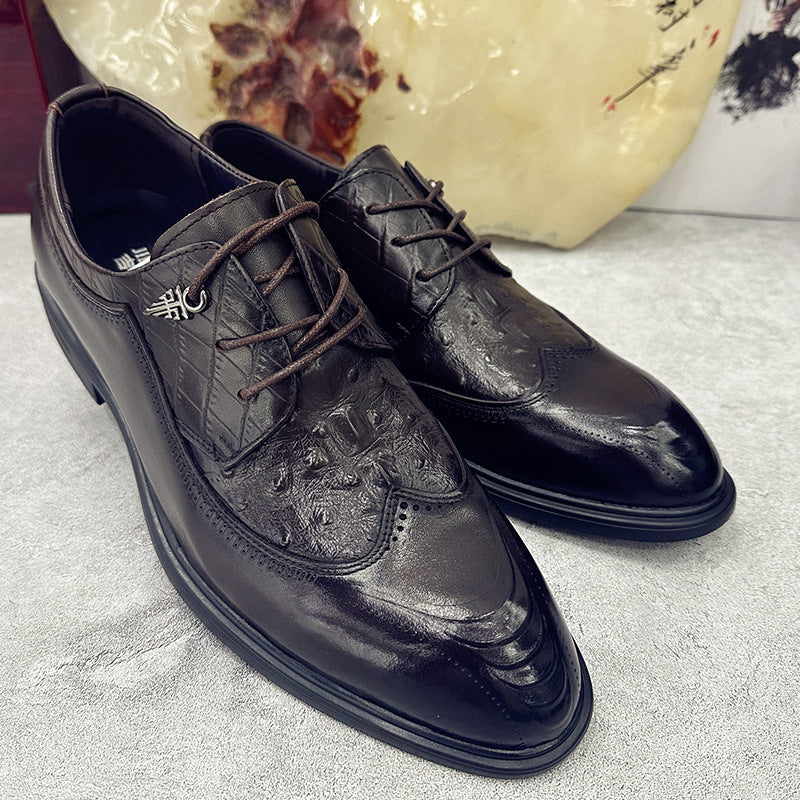 Men's Brogue British Wild Breathable Handmade Wedding Men's Business Leather Shoes