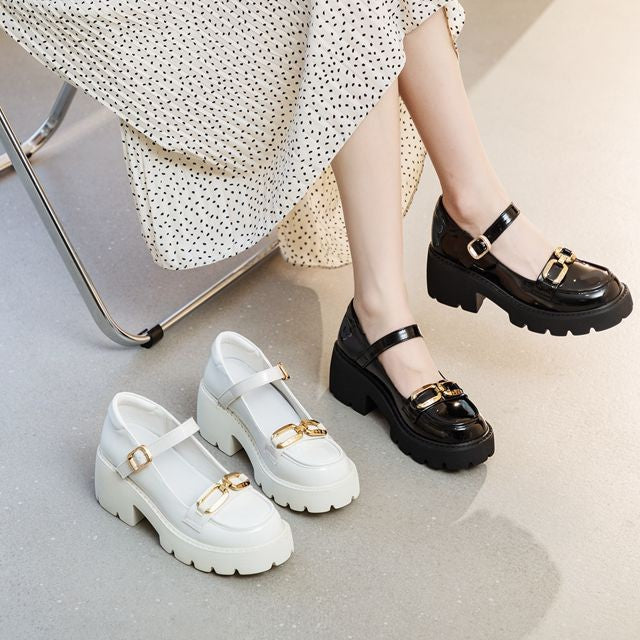 Women's Thick-soled Small Versatile Slip-on Retro British Heels