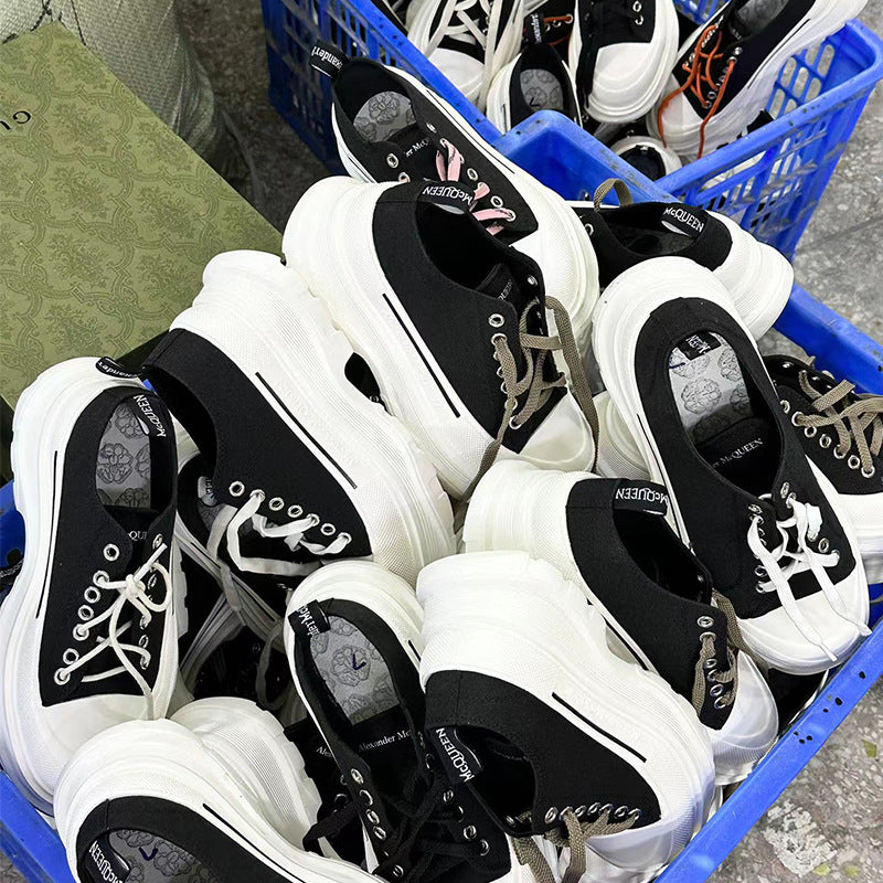 Women's & Men's Elevator Wild Sports Dad Muffin Platform Canvas Shoes