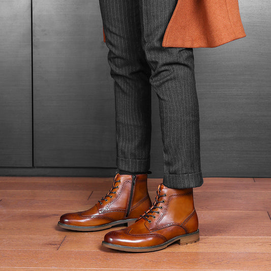 Men's Martin British Business Winter Fleece-lined Brogue Leather Shoes