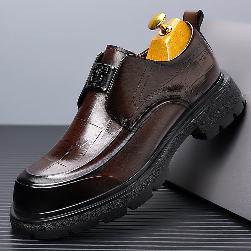 Men's First Layer Cowhide Genuine Breathable Formal Suit Slip-on Thick Bottom Men's Shoes