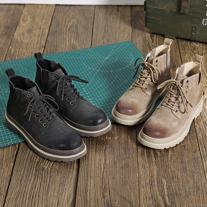 Big Head Low Tube Round Suede Boots
