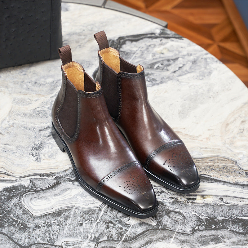 Men's Toe Brogue Chelsea Business Three Joint Boots