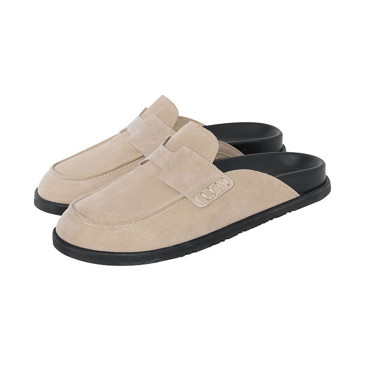 Women's Cowhide Toe Cap Half Soft Back Thick Lazy Sandals