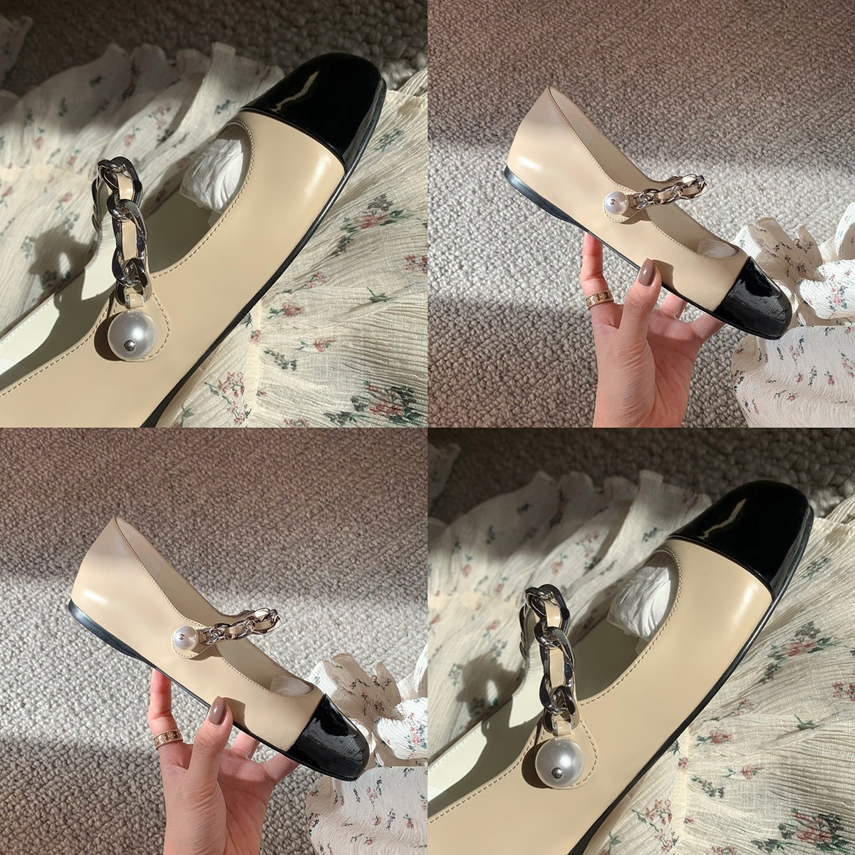Pearl Flat Gentle Mary Jane Chunky Casual Shoes