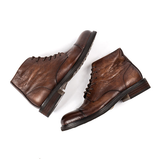 Men's Working Hand-rub Color First Layer Cowhide Boots