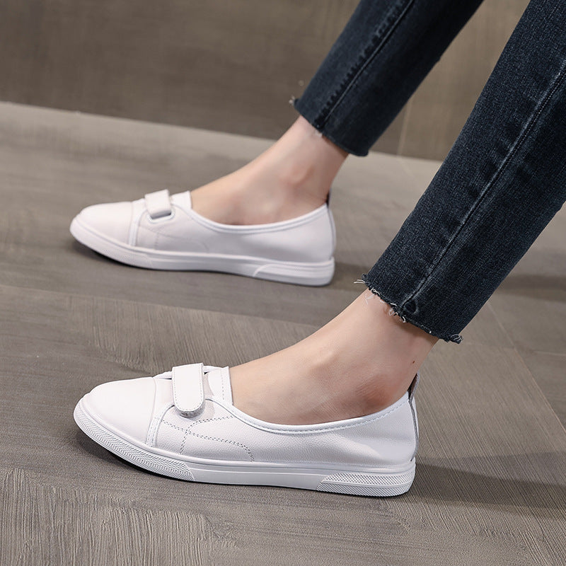 Women's Top Layer Cowhide Low-cut Authentic White Summer Slip-on Velcro Men's Shoes